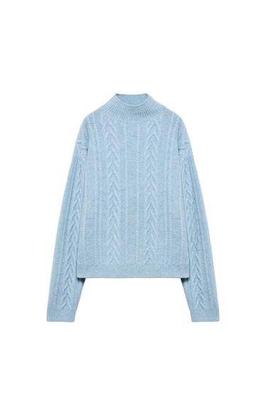 80% WOOL CABLE KNIT JUMPER SKI COLLECTION - Light blue by Zara