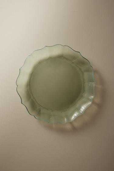 DESSERTTALLERKEN I GLAS MED BØLGEKANT - havgrøn fra Zara