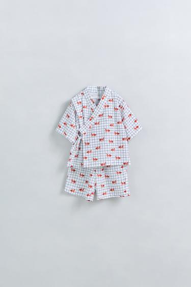 9-18 MONTHS/ GOLDEN FISH PRINT KIMONO AND BERMUDA SET - Ecru by Zara