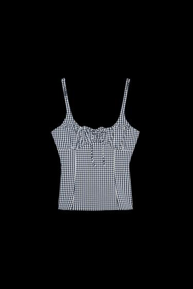 TOP ELÁSTICO CUADRO VICHY - Azul / Blanco de Zara - Imagen 0