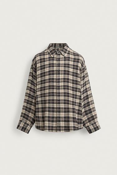 Zara RELAXED FIT PLAID SHIRT - Black / White