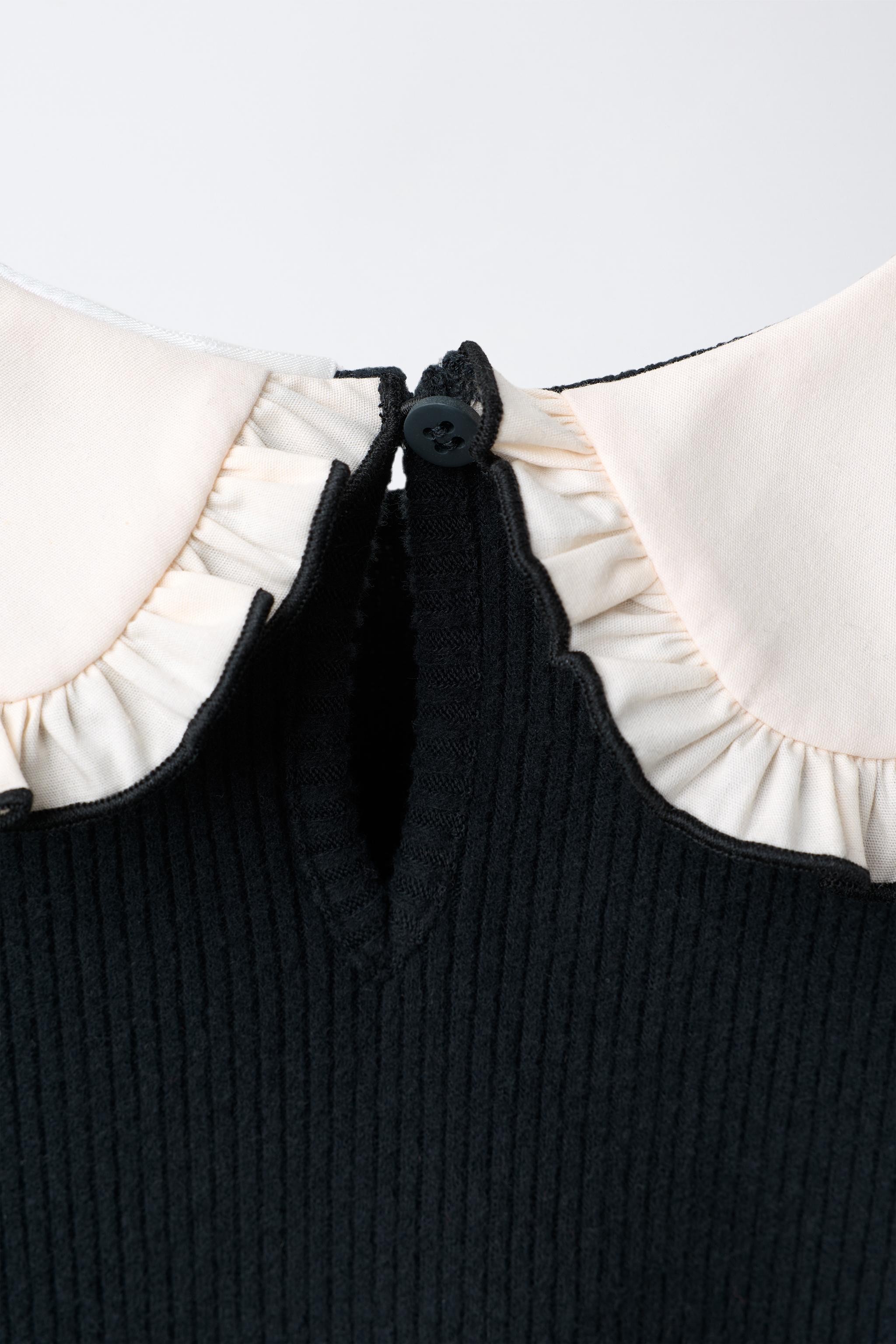 SOFT-TOUCH EMBROIDERED PETER PAN COLLAR SWEATSHIRT