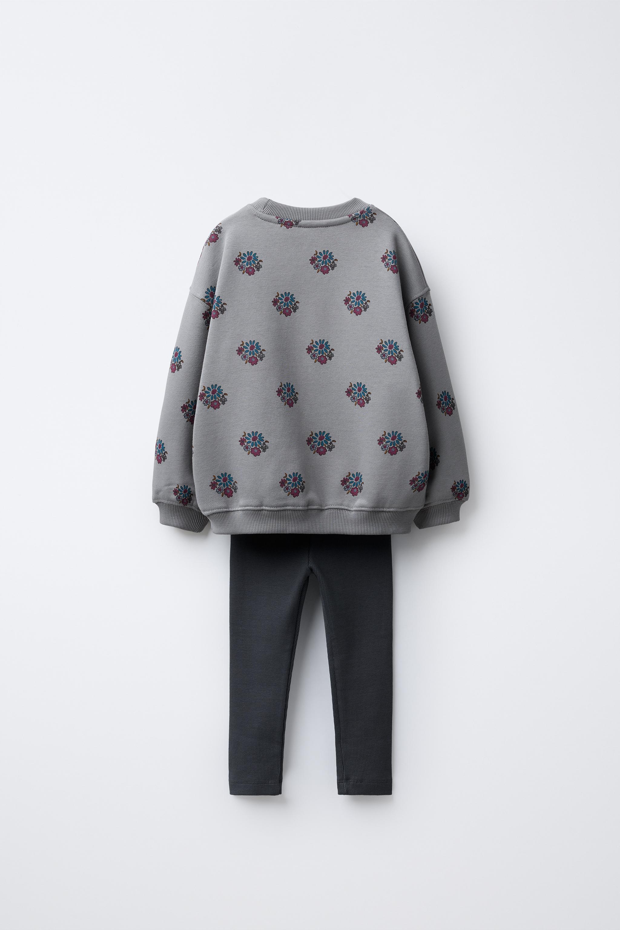 PRINTED SWEATSHIRT AND RIBBED LEGGINGS SET - Blue gray