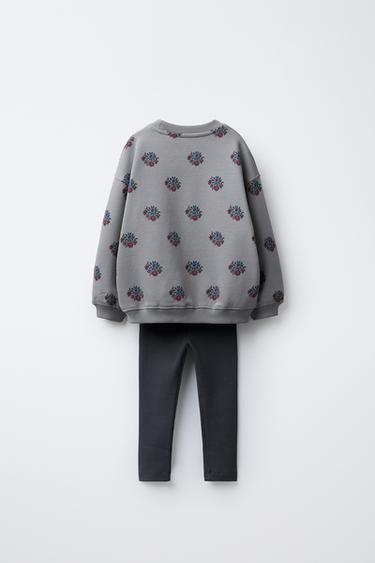 PRINTED SWEATSHIRT AND RIBBED LEGGINGS SET - Blue grey by Zara - Image 1