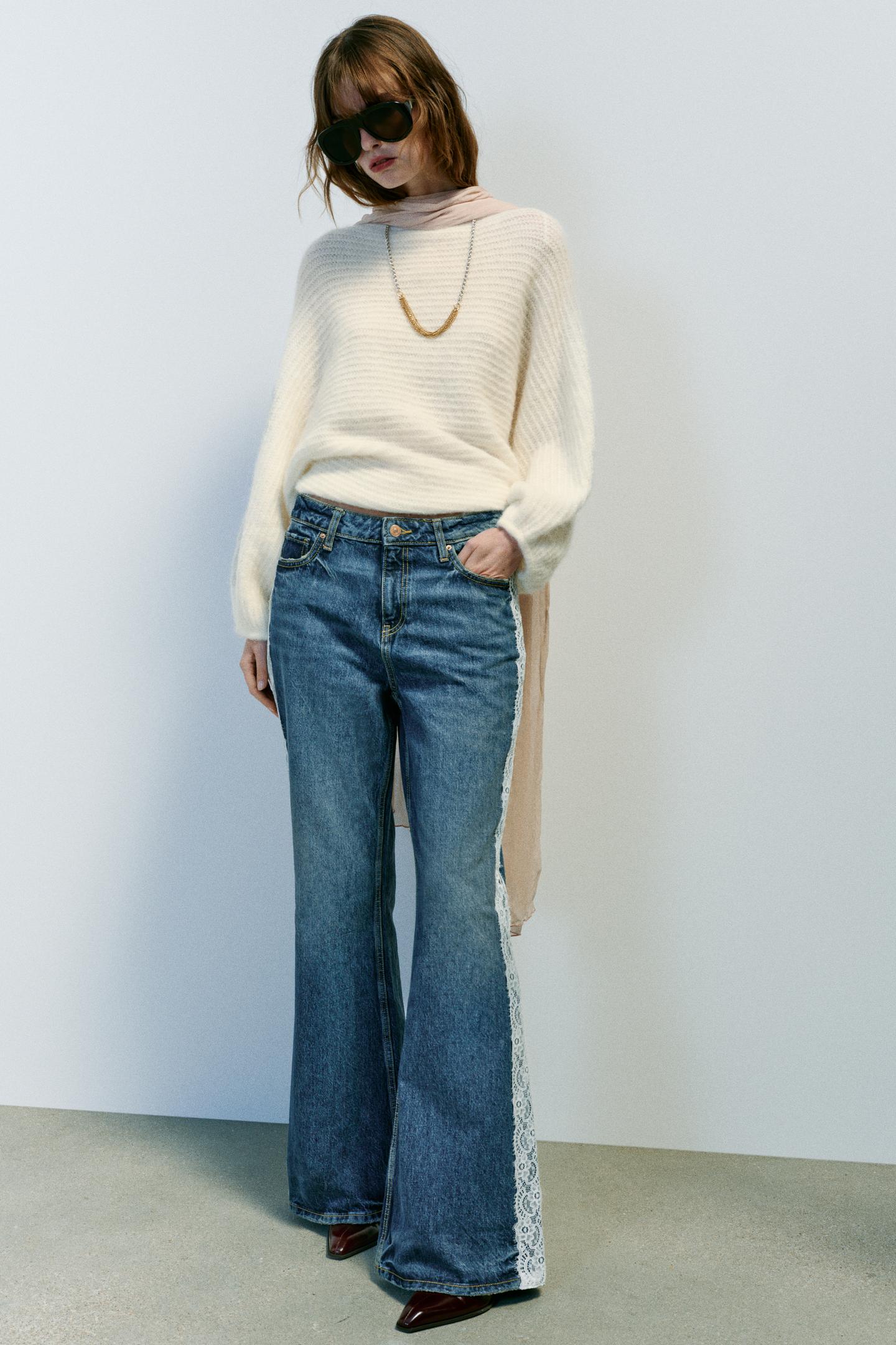 Женские джинсы Zara Z1975 High-Rise Side-Lace Bootcut, цвет: Синий