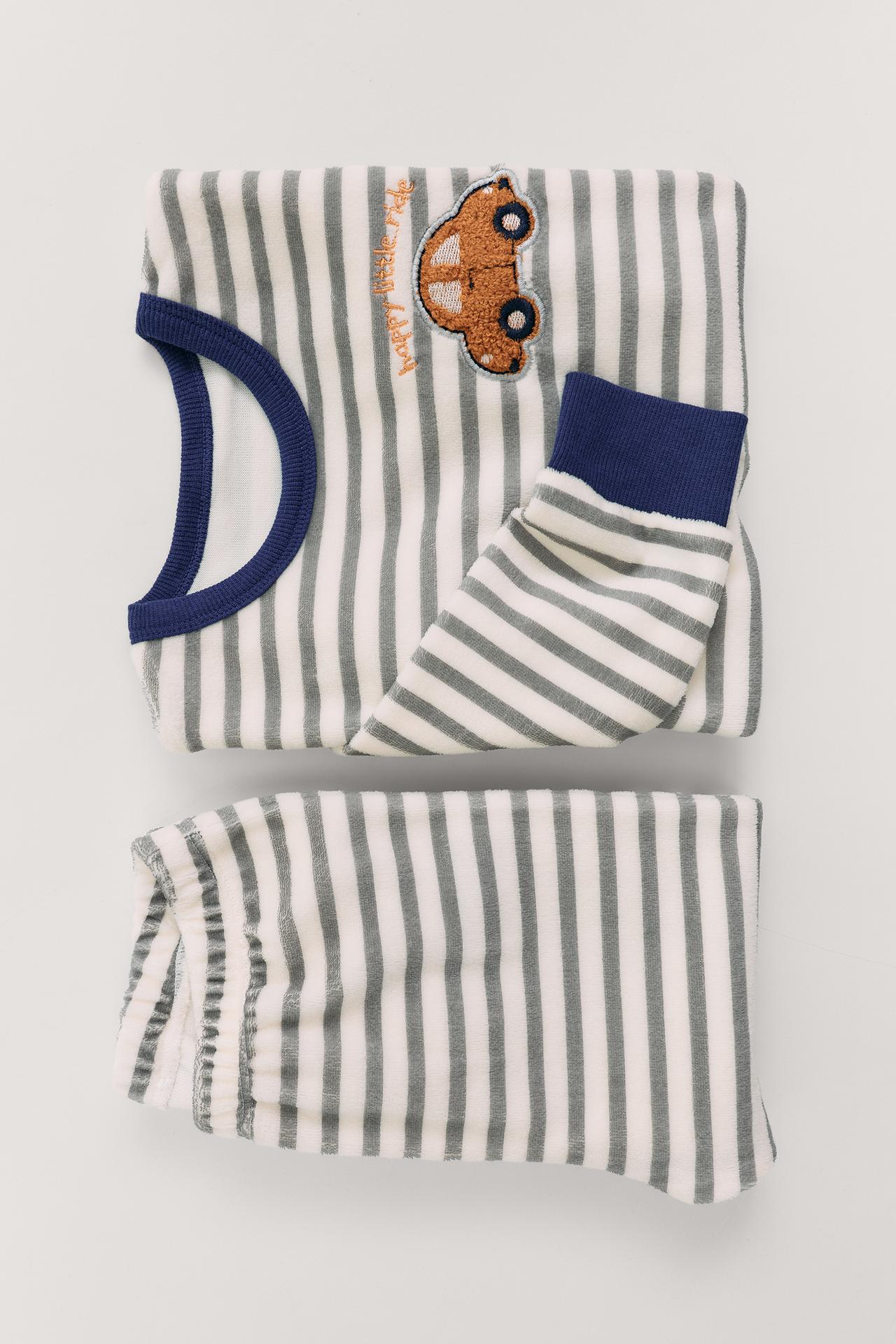 1 1/2-6 YEARS/ STRIPED CAR VELOUR PYJAMAS — striped