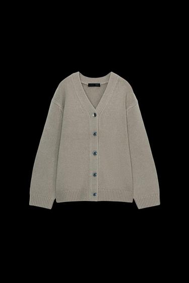 100% WOOL CARDIGAN WITH V-NECK - Taupe grey by Zara - Image 0