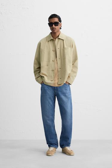 SOBRECAMISA ALGODÓN - LINO - Khaki de Zara - Imagen 0