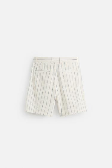 STRIPED TEXTURED BERMUDA SHORTS - Ecru / Blue by Zara - Image 7