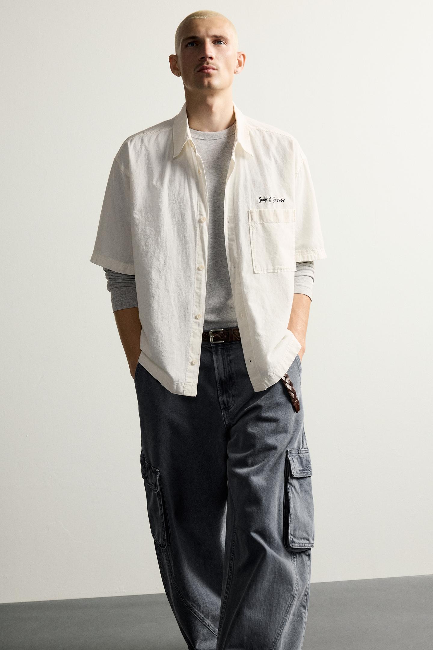 Мужская рубашка Zara Relaxed Fit Embroidered, цвет: Белый — фото 6