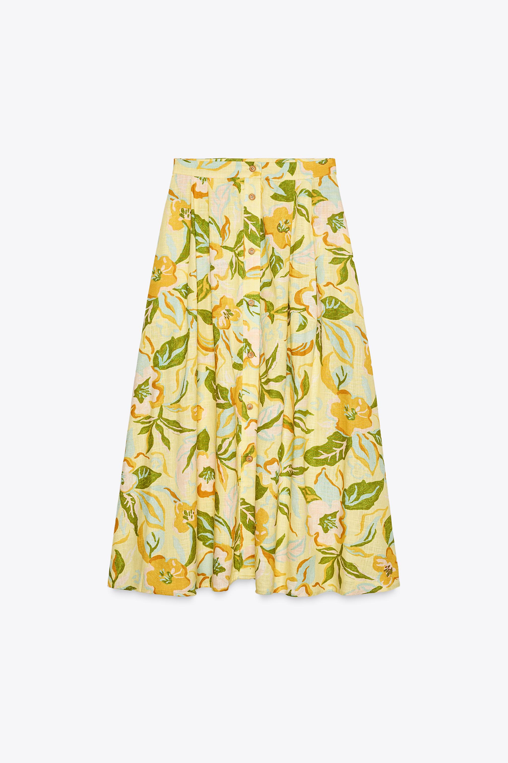 PRINTED LINEN SKIRT - yellow | ZARA United States