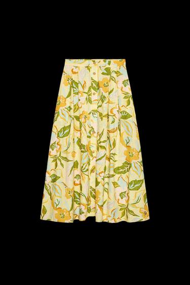 PRINTED LINEN BLEND SKIRT - yellow by Zara - Image 0