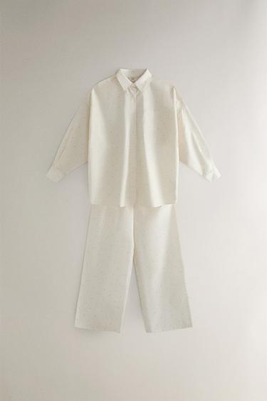 PANTALON LONG À POIS - Blanc cassé de Zara - Image 3