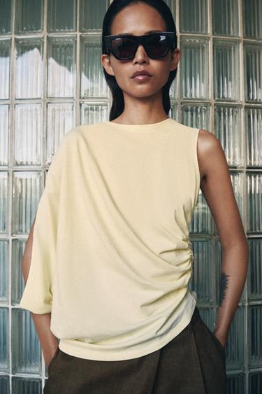 ASYMMETRIC DRAPED TOP - Yellow by Zara - Image 1
