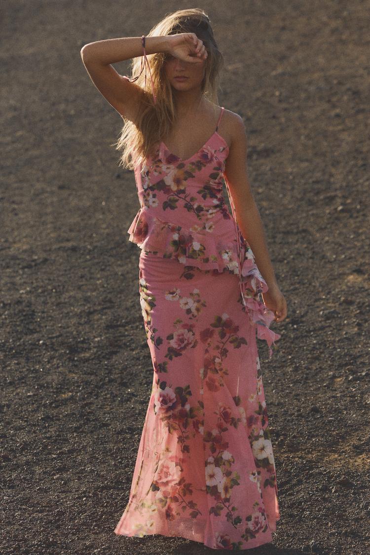 PRINTED TULLE MAXI SKIRT