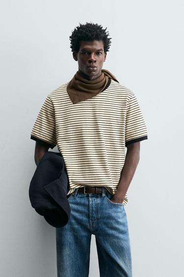 CAMISETA RAYAS RIB CONTRASTE - Crudo / Marino de Zara