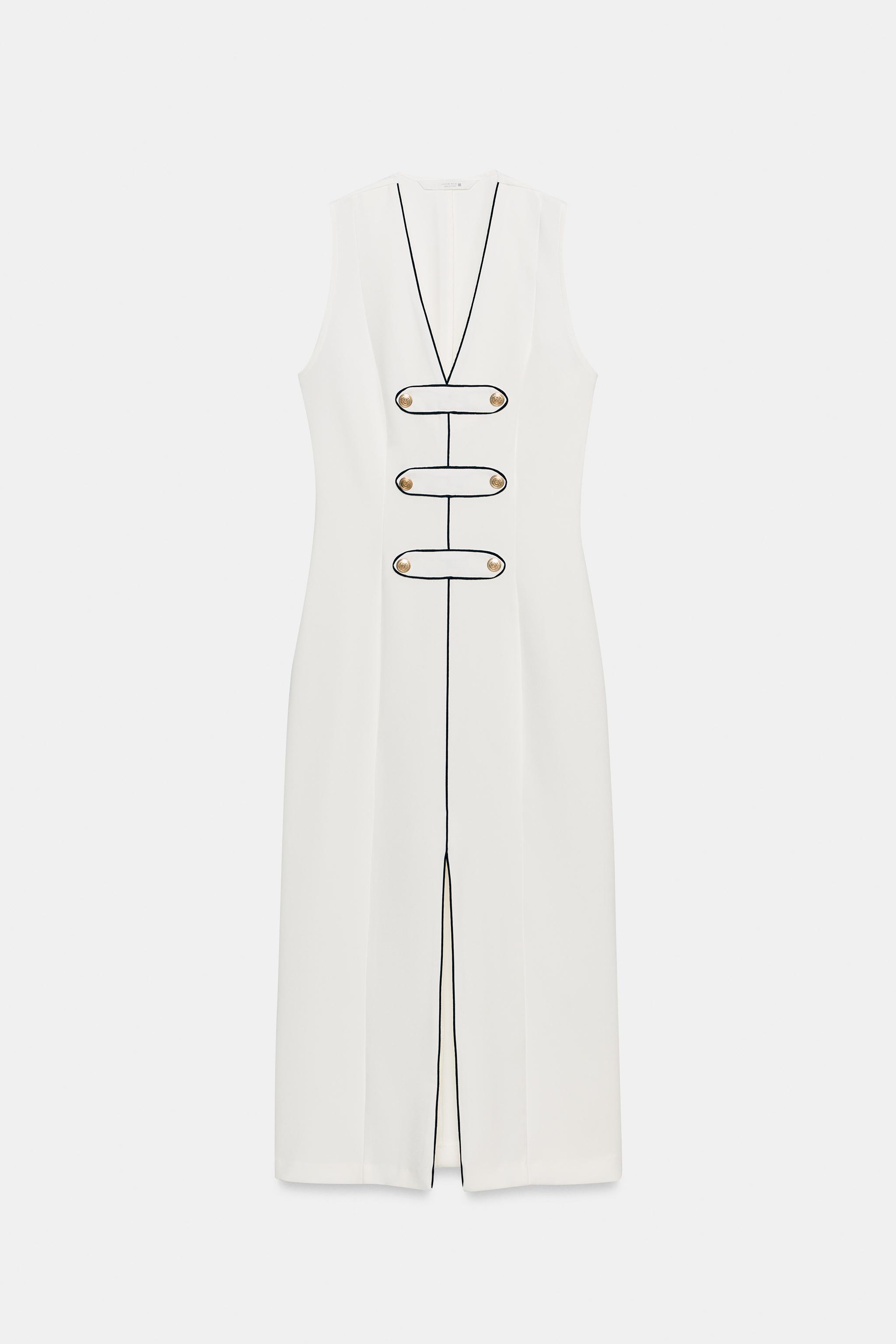 Женские платья Zara CONTRAST TRIM FROG FASTENING MIDI DRESS — фото 5