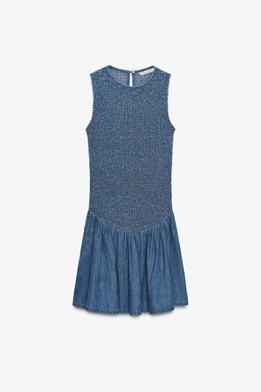 VESTIDO CORTO NIDO DE ABEJA - Azul de Zara