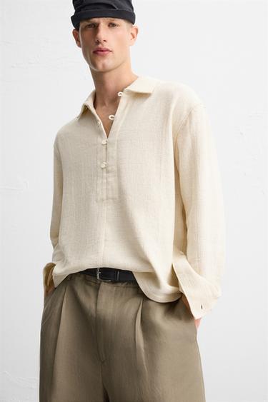 TEXTURED POLO SHIRT - Cream by Zara - Image 5