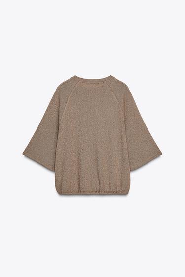 T-SHIRT EN MAILLE COUPÉE - Marron / Écru de Zara - Image 6