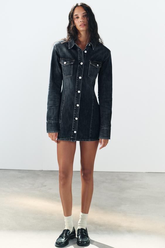TRF DENIM MINI DRESS WITH SHOULDER PADS - Navy blue by Zara - Image 0