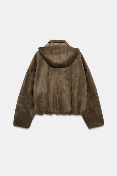BOMBER OVERSIZE EFFET DAIM À CAPUCHE - Kaki de Zara - Image 8
