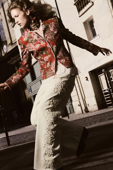 Z1975 MID-WAIST WIDE-LEG STRUCTURED FLORAL JEANS - Sand by Zara