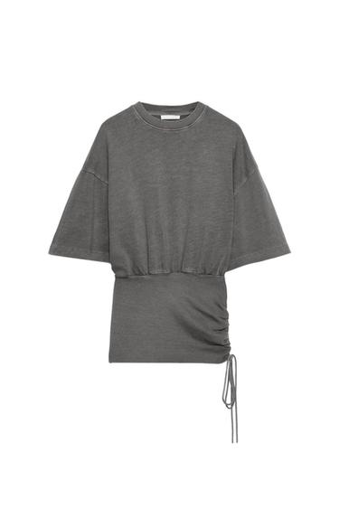 SLUB KNIT TOP WITH SASH - Grey by Zara