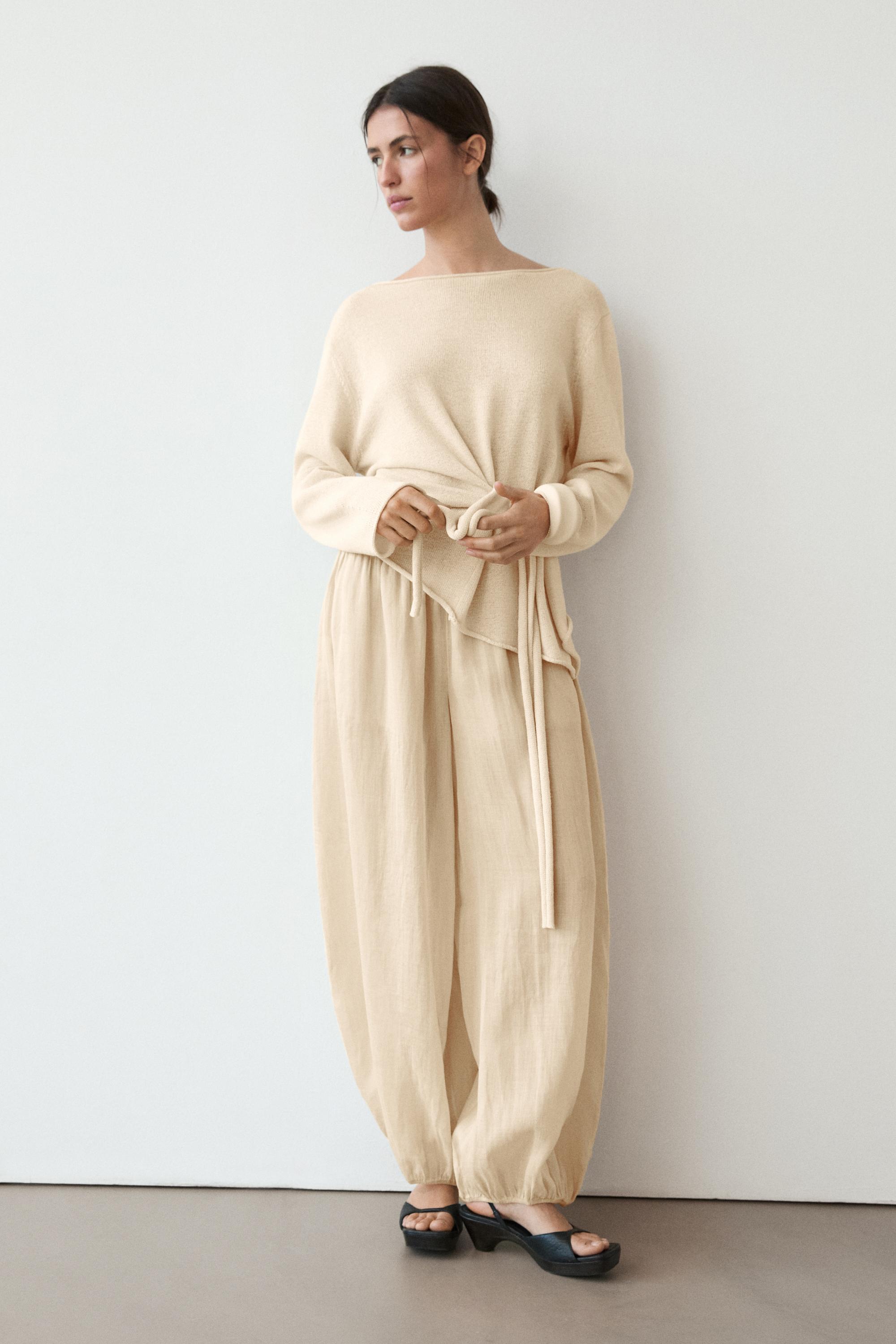 Flowing ramie sarouel trousers