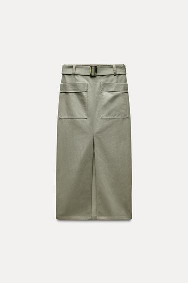 FALDA MIDI ABERTURA - Khaki de Zara