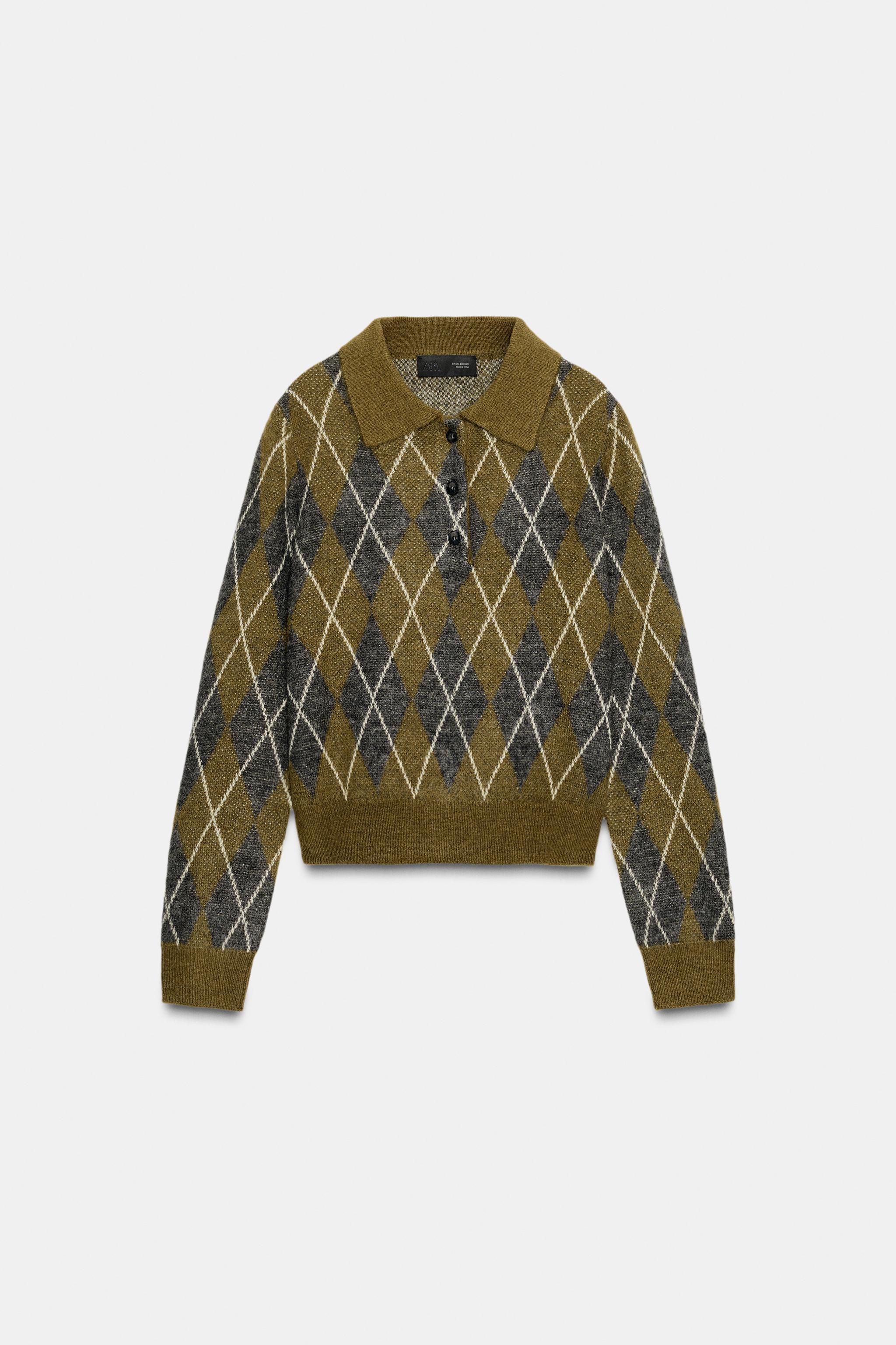 新品未使用 ZARA アーガイル ハイネック ニットセーター ダイヤ 柄 新品未使用 ZARA アーガイル ハイネック ニットセーター ダイヤ 柄