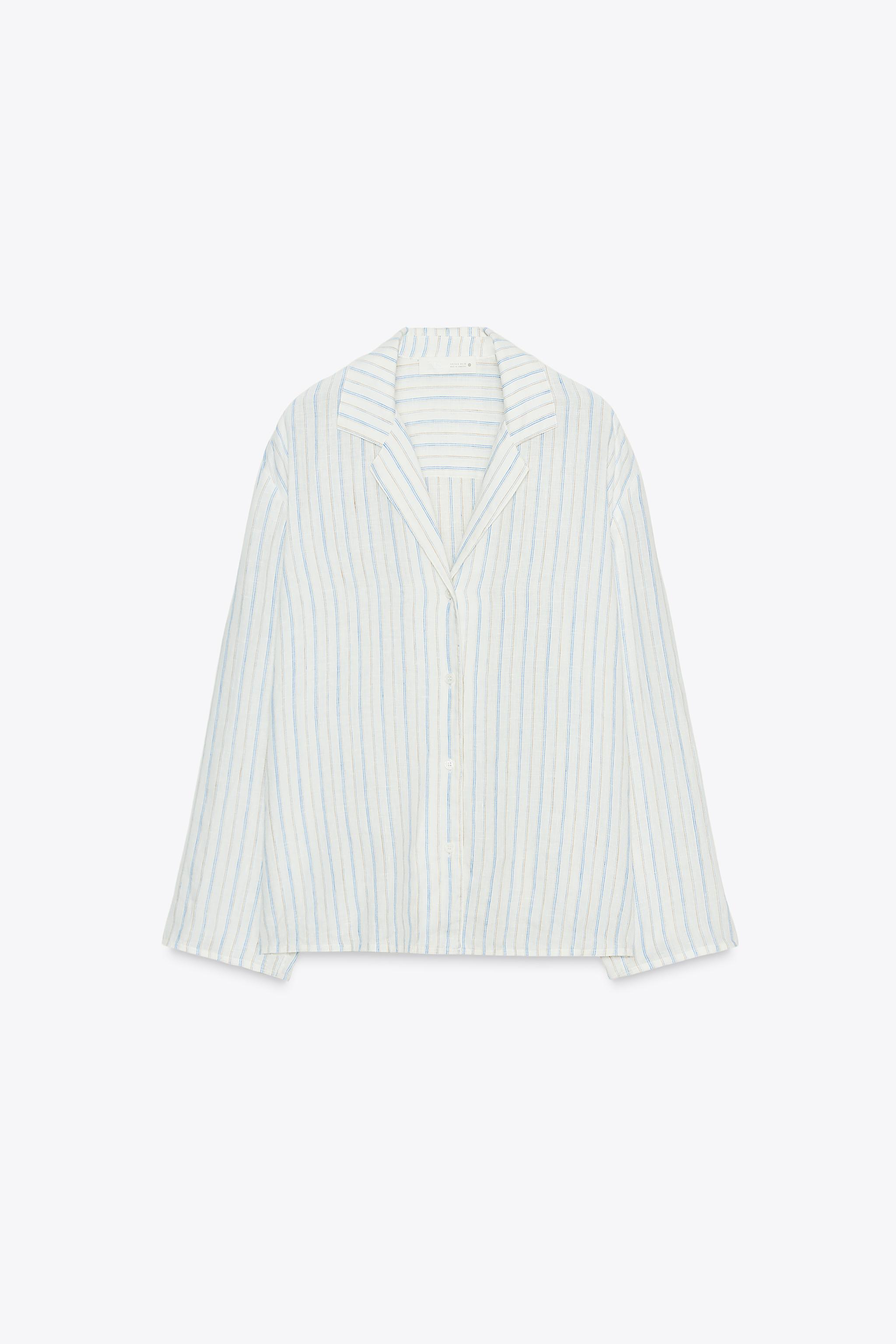 ZW COLLECTION STRIPED LINEN PAJAMA SHIRT - striped | ZARA