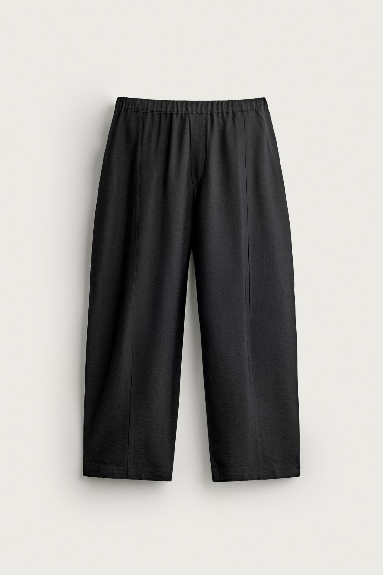 BALLOON FIT FLOWY PANTS — Black