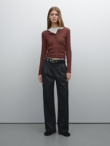 Zara Cotton blend henley T-shirt - white - Image 0