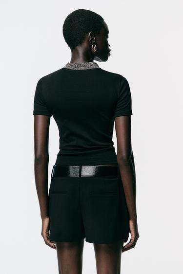 T-SHIRT FIL MÉTALLISÉ - Noir de Zara - Image 5