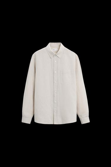 CAMISA LINO - ALGODÓN - Beige claro de Zara - Imagen 0