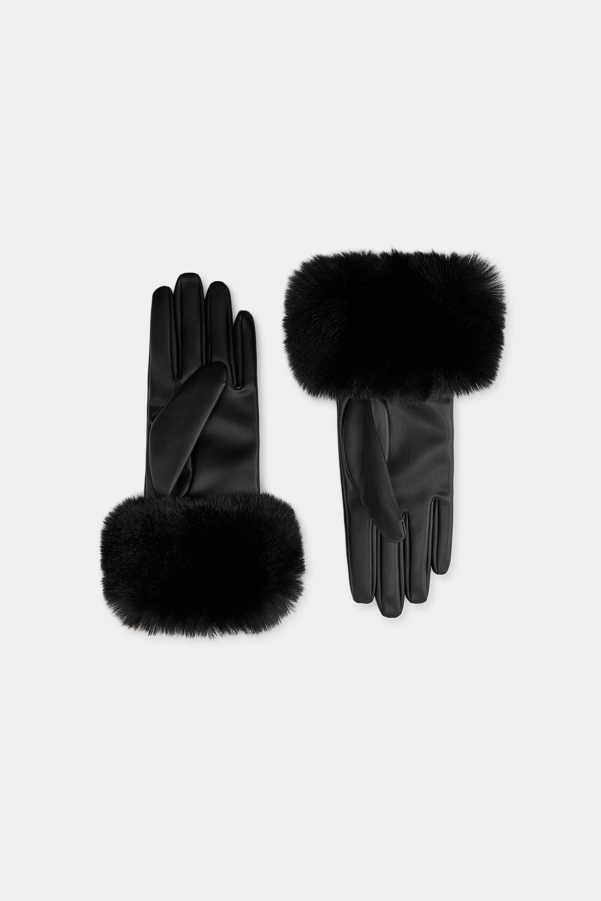 FAUX LEATHER FUR GLOVES