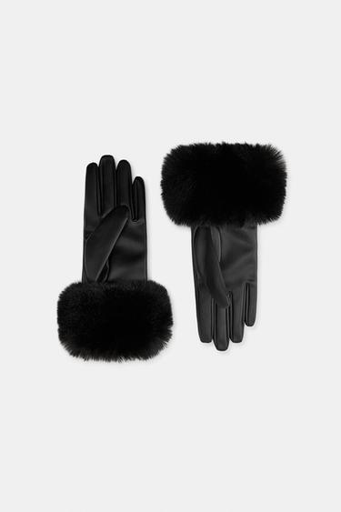 GANTS MATIÈRE SYNTHÉTIQUE EFFET FOURRURE - Noir de Zara - Image 4