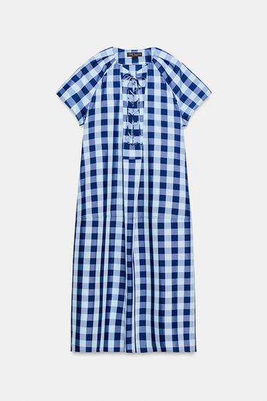 ZW COLLECTION CHECKED TIE DRESS - Blue by Zara - Image 6