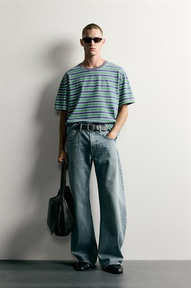 Zara CROPPED FIT STRIPED T-SHIRT - Green - Image 0