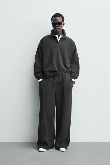 Zara TEXTURED POLO SWEATSHIRT - Dark gray