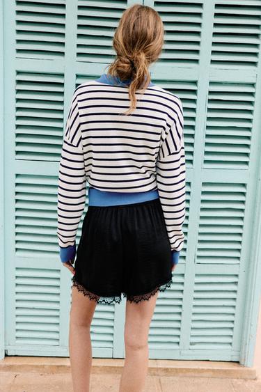 LACE TRIM SATIN SHORTS - Black by Zara - Image 5