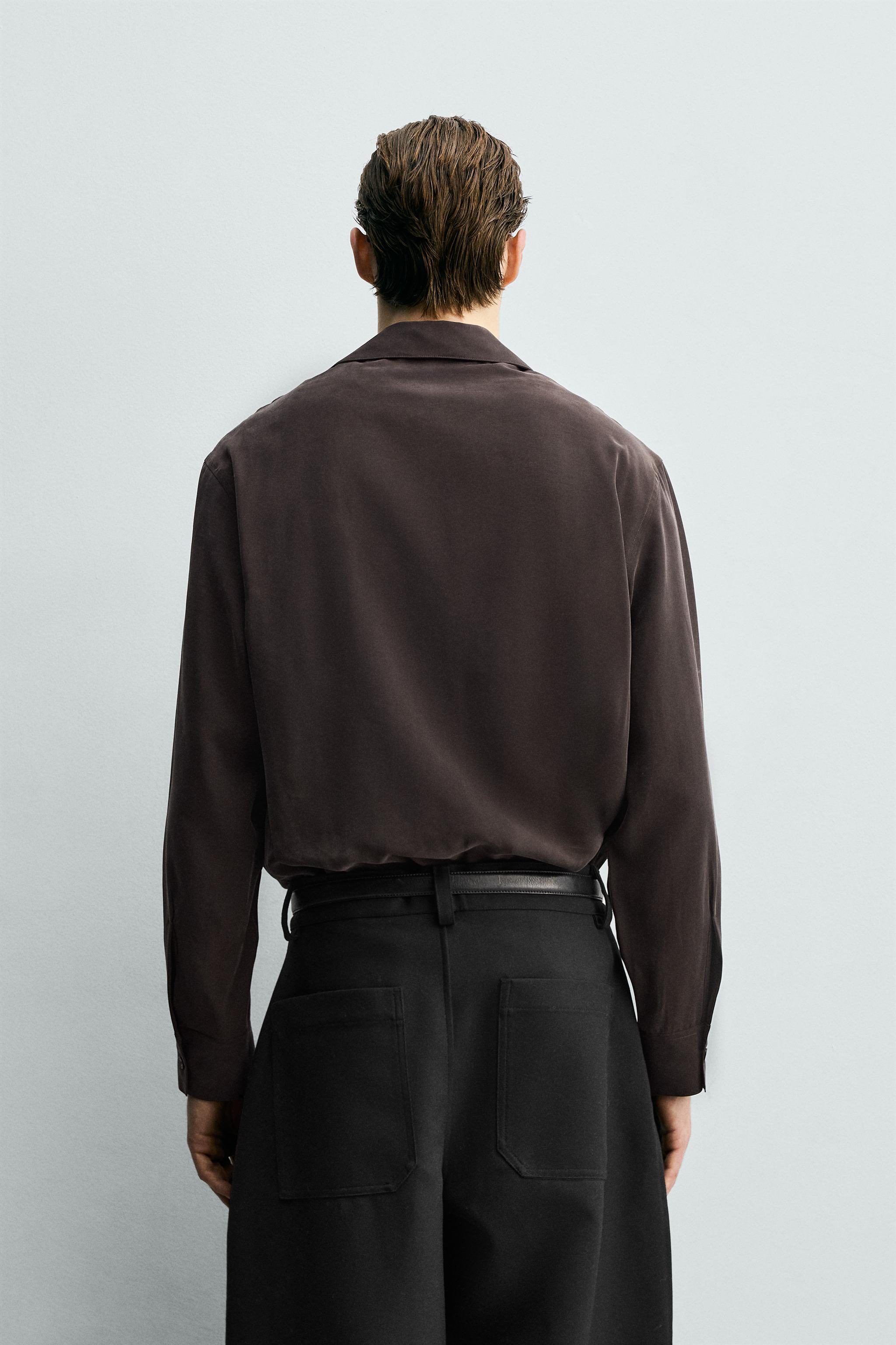 Zara - Relaxed Fit Flowy Shirt - Brown - S - Man Zara - Relaxed Fit Flowy Shirt - Brown - S - Man
