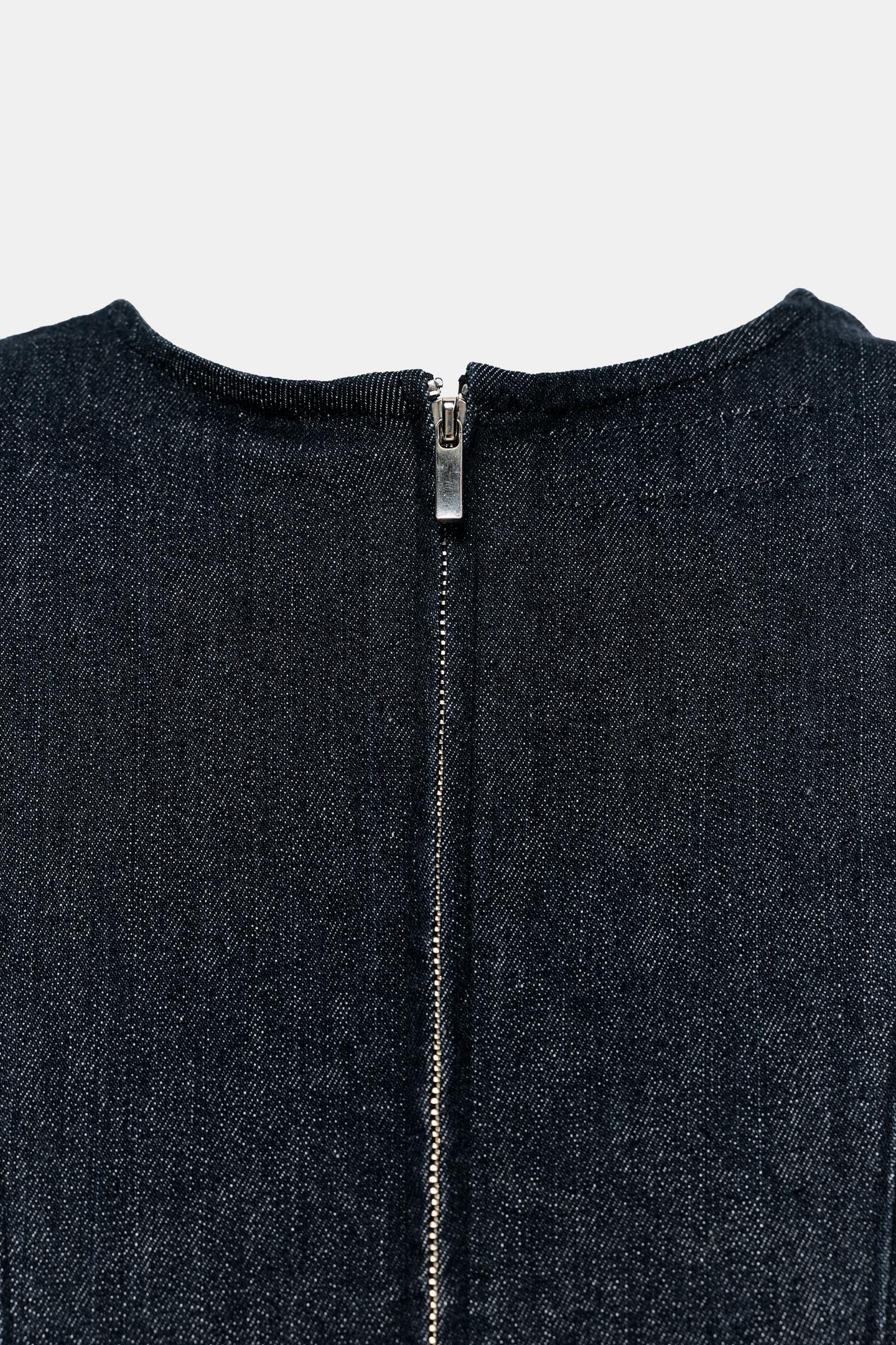 Женское платье Zara Trf Denim Dress with Shoulder Pads, цвет: Тёмный индиго — фото 7