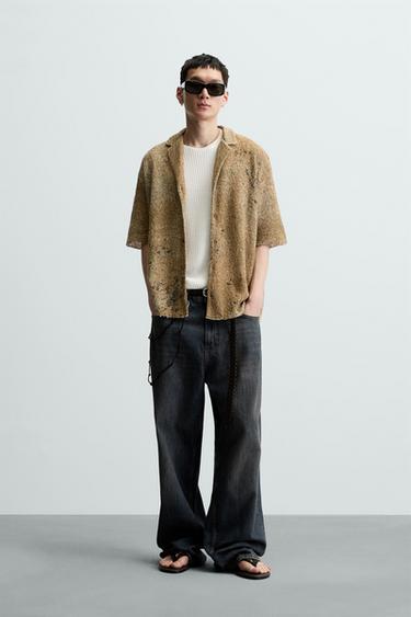 CAMISA PUNTO ESTAMPADO ABSTRACTO - Beige de Zara - Imagen 0