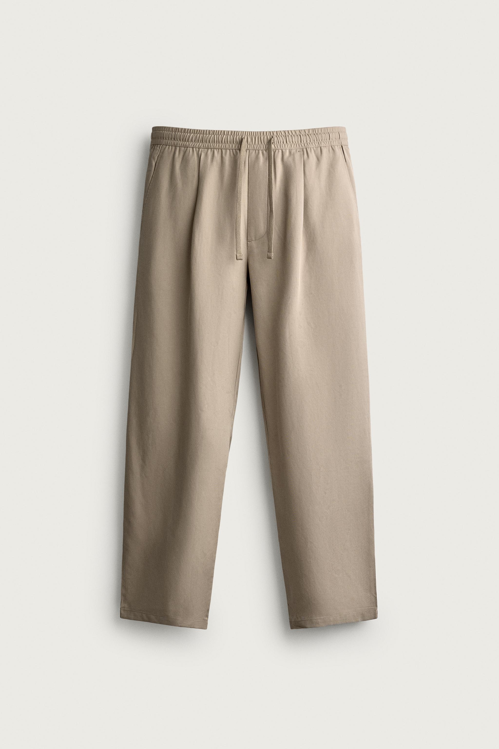 100% LYOCELL RELAXED FIT PANTS — taupe brown