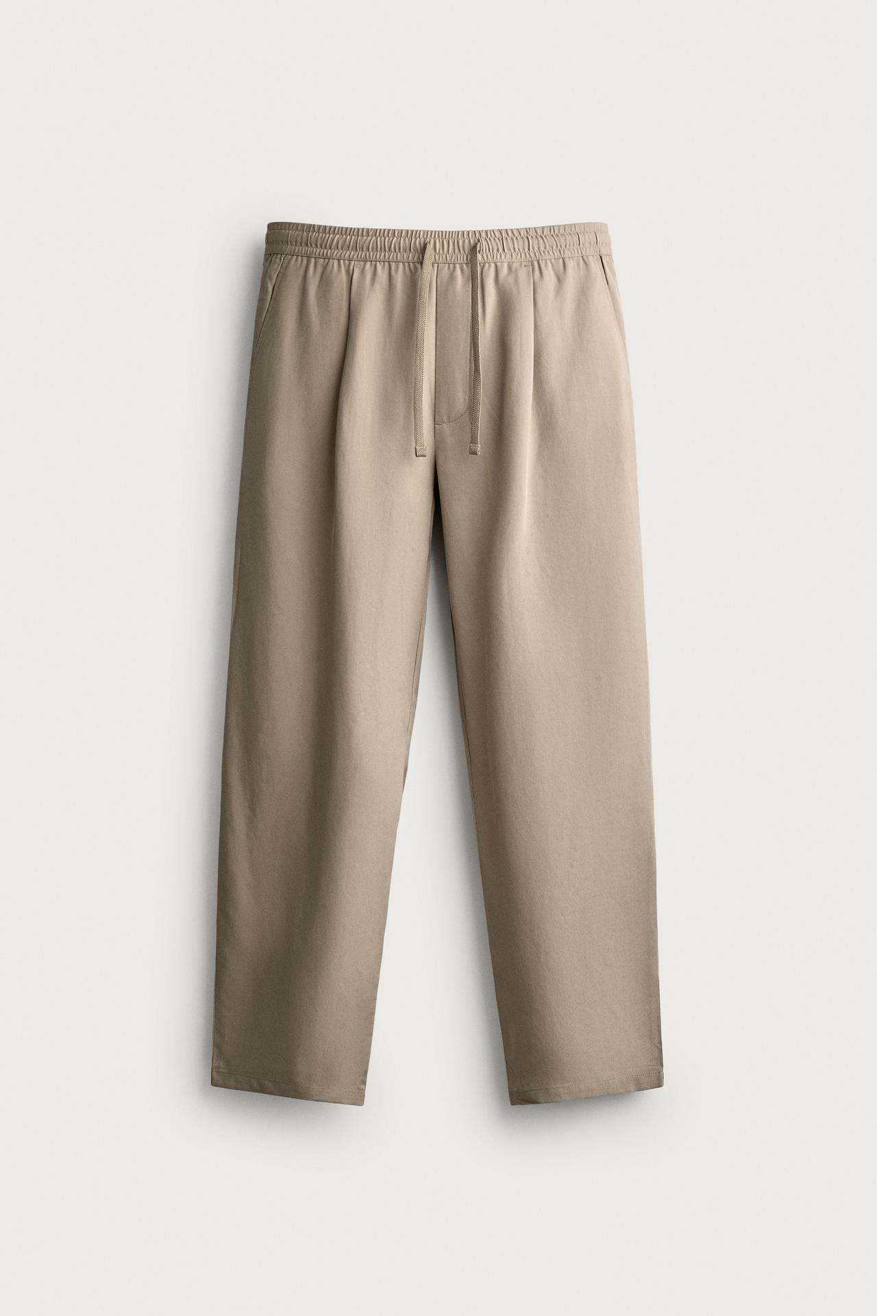 100% LYOCELL RELAXED FIT PANTS — taupe brown