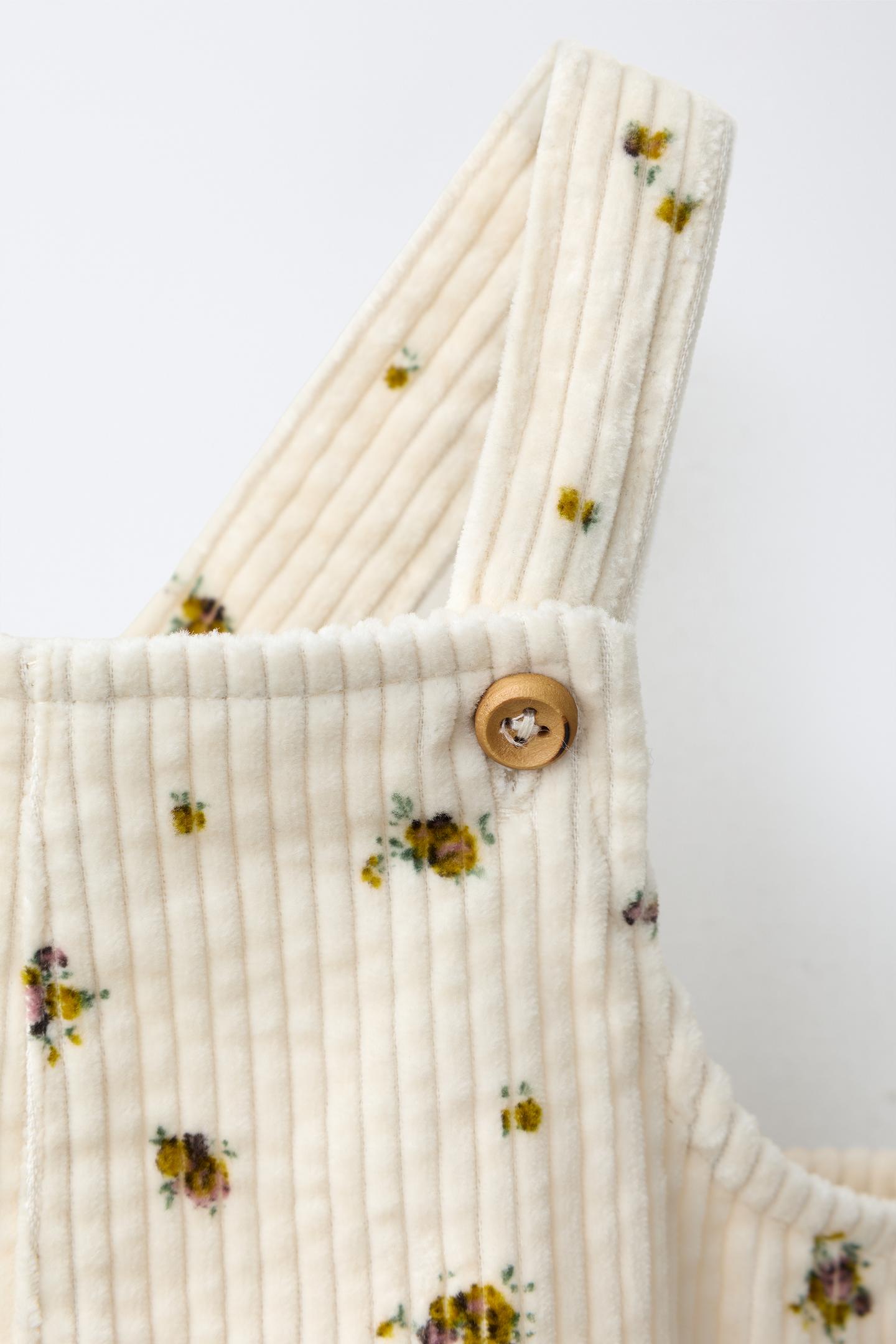 Детские платья Zara Corduroy Pinafore and Bloomers Set with Floral Print, цвет: Экрю — фото 3