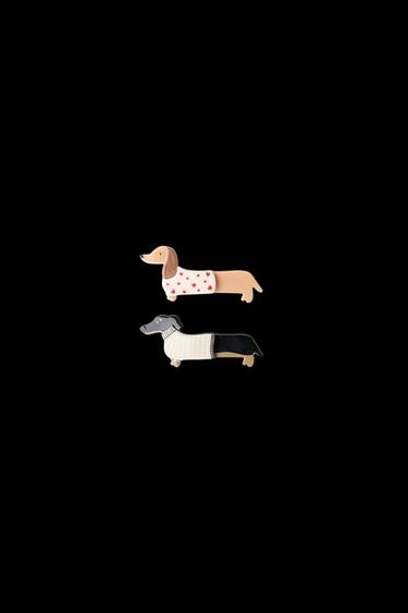 Zara TWO-PACK OF DOG HAIR CLIPS - Brown - Image 0
