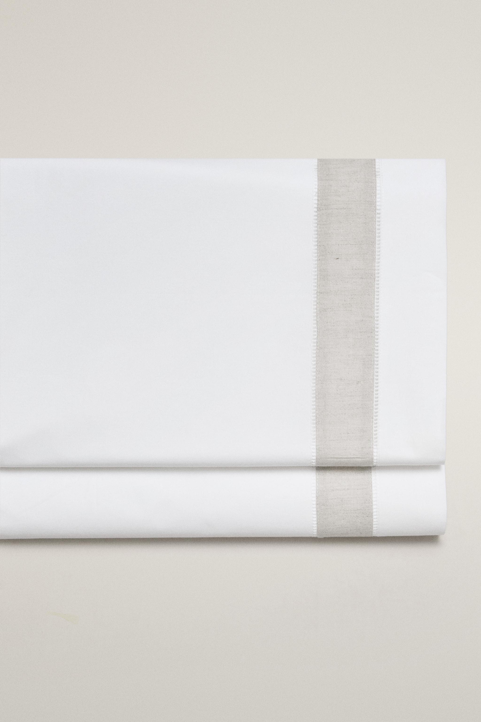 COTTON FLAT SHEET WITH LINEN BORDER — White